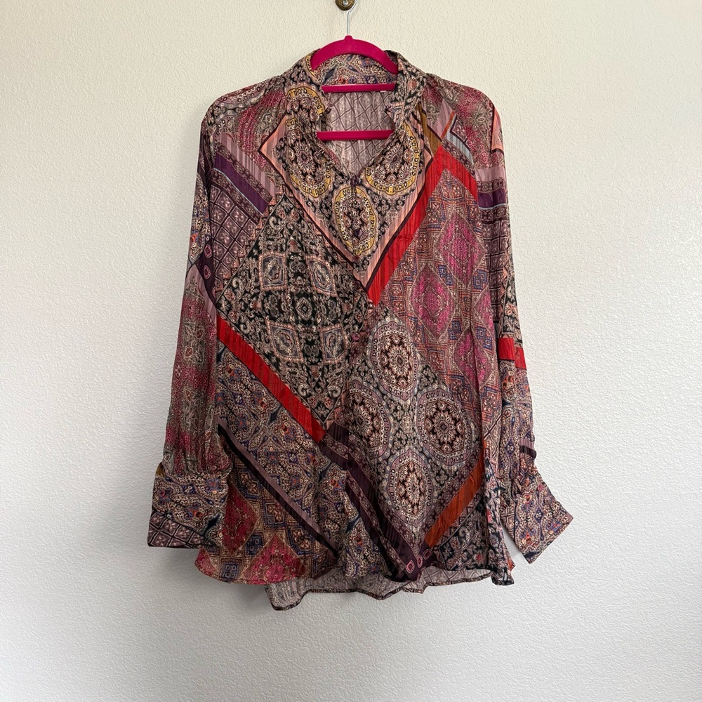 Caliban Paisley All Over Print Long Sleeve Button Front Top 40